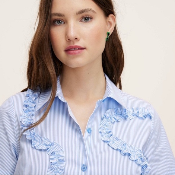 NWT KATE SPADE x Target Women's Ribbon Short Sleeve Midi Shirtdress Blue/White L - Picture 2 of 5